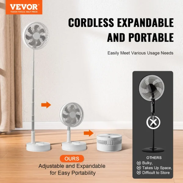 8 Inch Foldable Oscillating Standing Fan with Remote Control - Portable, Rechargeable & Powerful