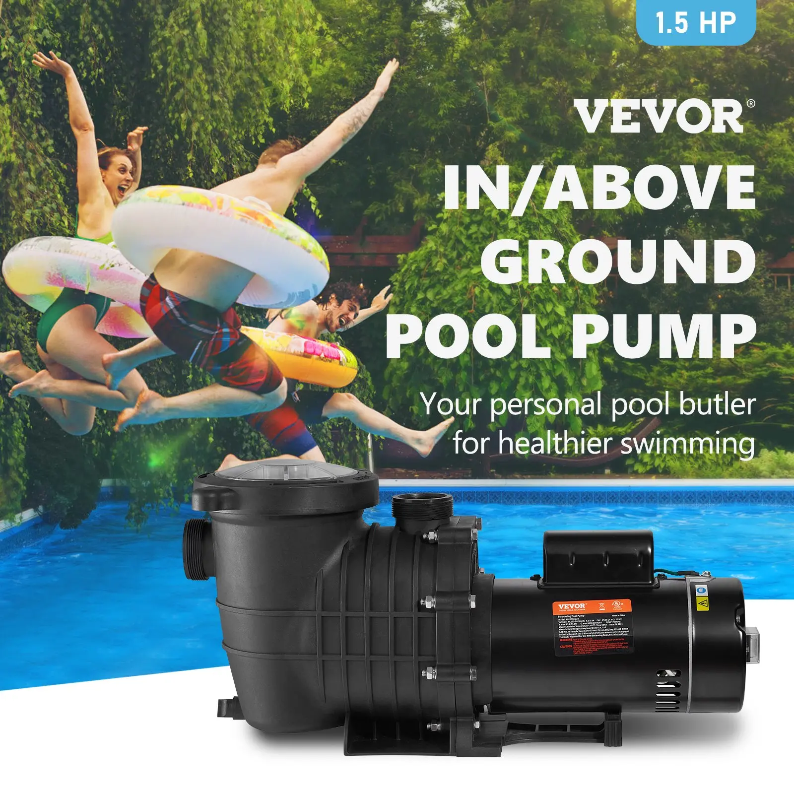 Vevor 1.5 HP pool pump for in/above ground pools