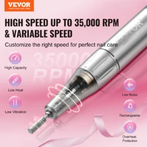 Vevor nail drill with adjustable speed and various features.