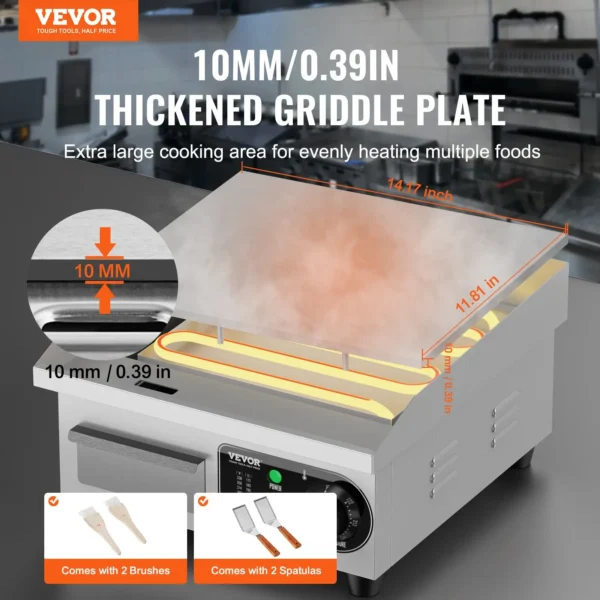 Vevor 10mm thick griddle plate with brushes and spatulas