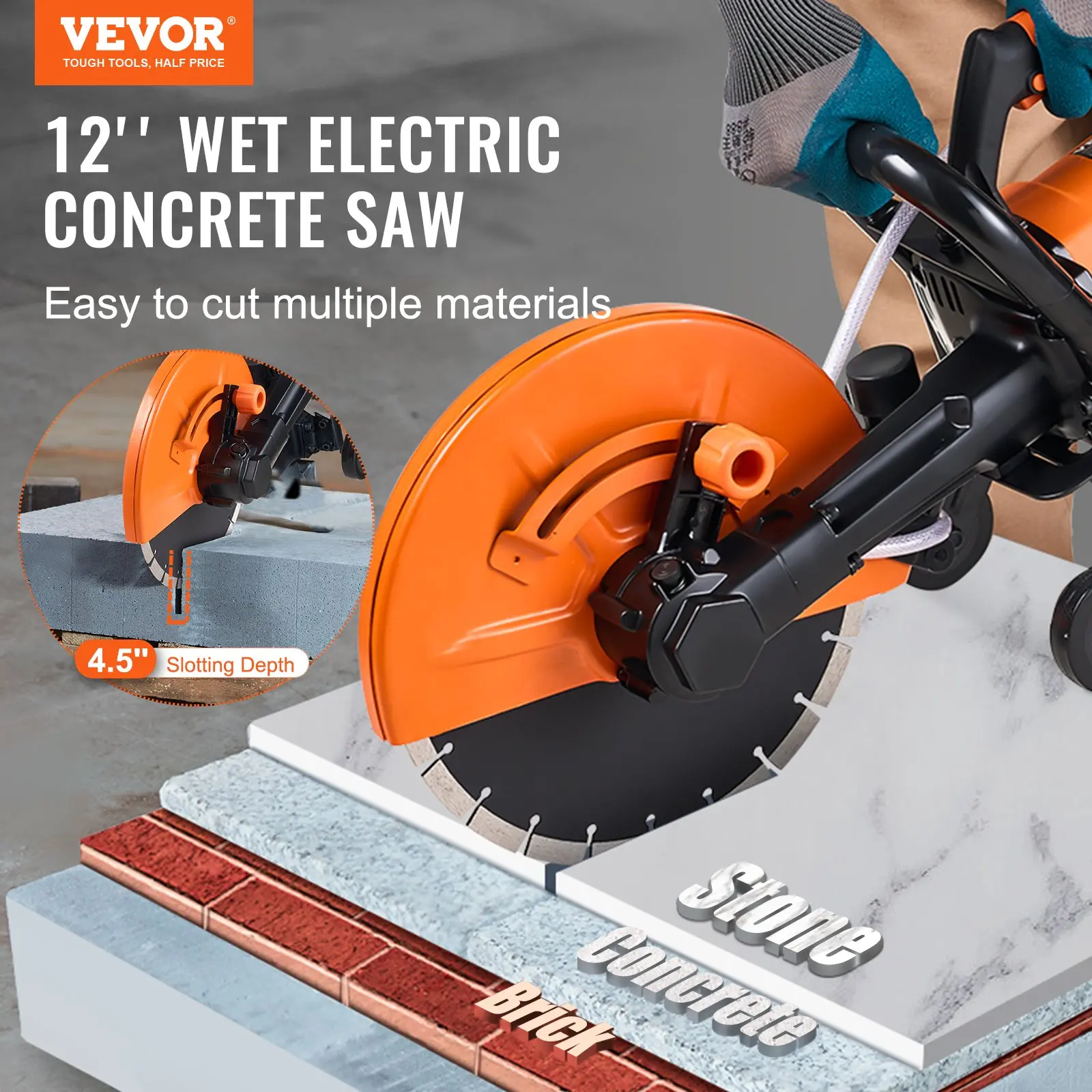 12-inch wet electric concrete saw for cutting materials.