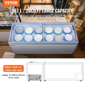 Large ice cream freezer with 567L capacity for storage.