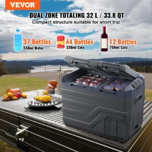 Dual zone portable refrigerator for trips, picnic table setup