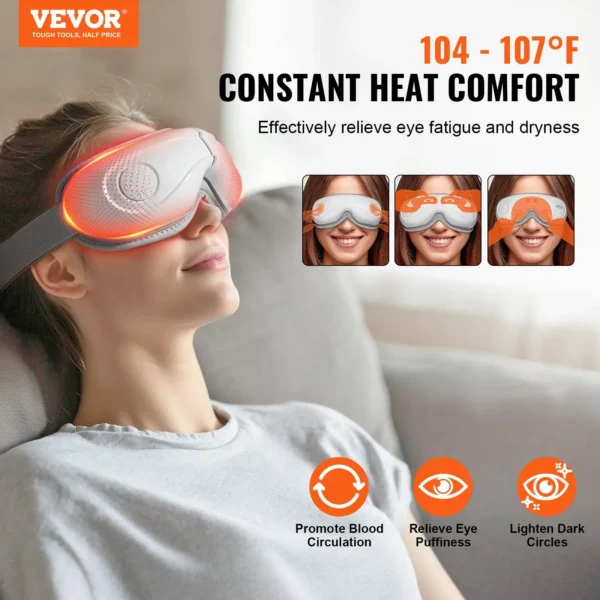 Eye massager providing heat comfort for relaxation.