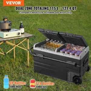 VEVOR dual zone cooler, 115 L, outdoor use.