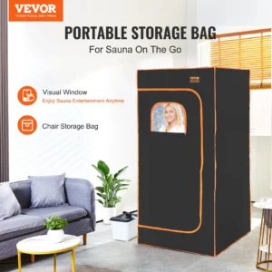 Portable sauna storage bag with visual window.