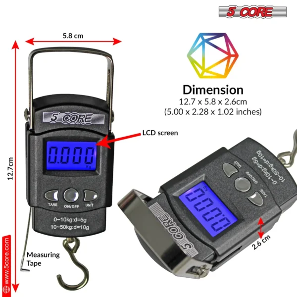 Digital Fishing Scale 110lb/50kg with Measuring Tape | High-Precision Hanging Luggage Weighing Scale