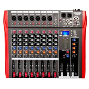 8-channel audio mixer with USB and various controls.