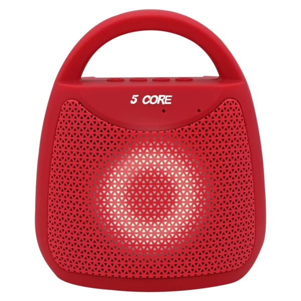 Red portable Bluetooth speaker with handle