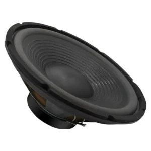 Close-up of black audio speaker cone