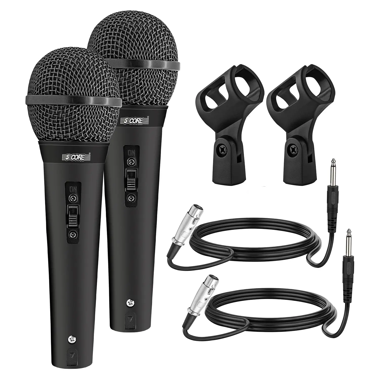 Two microphones with cables and holders