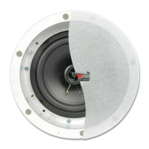 Ceiling speaker partially covered by mesh grille.