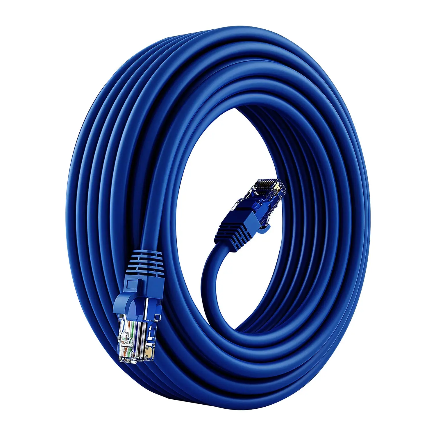 Blue Ethernet cable, coiled