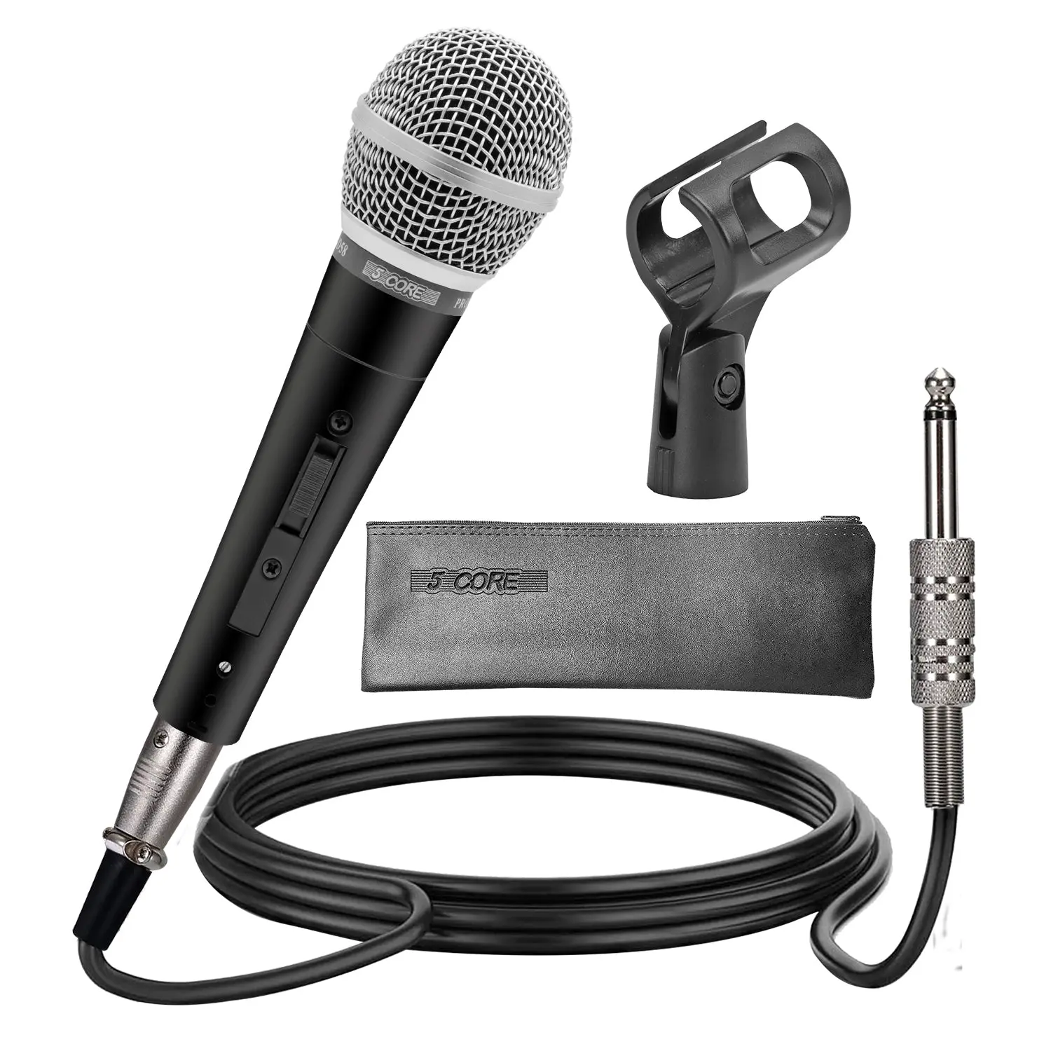 Microphone set with cable, clip, and pouch