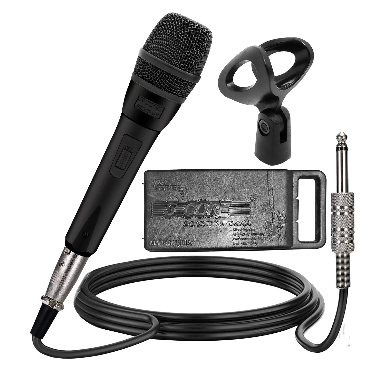 Dynamic vocal microphone set with cable and accessories