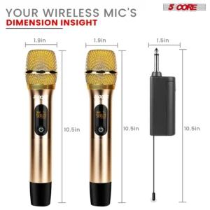 Wireless microphone and receiver dimensions.