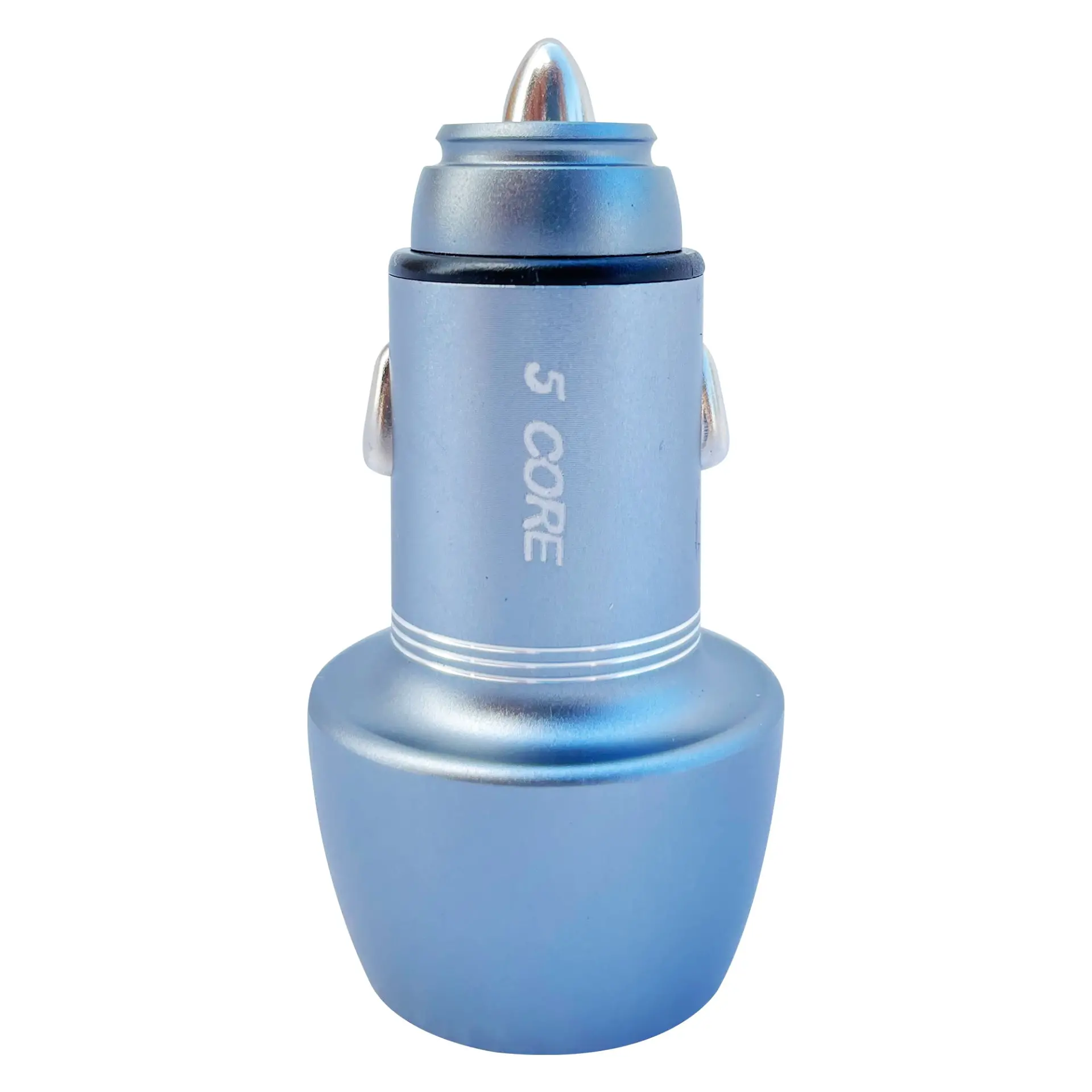 Blue car charger with 5 Core branding