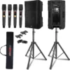 PA system with microphones, speakers, and stands