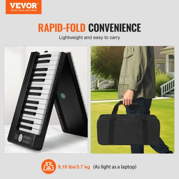 61-Key Foldable Keyboard Piano - Portable Bluetooth MIDI Piano in Black by VEVOR