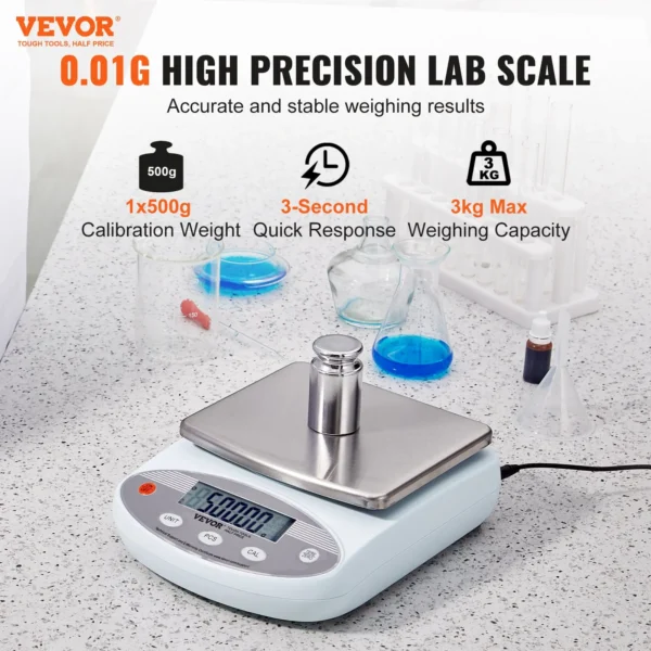 High-Precision Analytical Balance Lab Scale 3000g x 0.01g with 13 Units Conversion and RS232C Interface