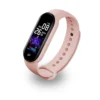 Smartwatch with pink band and fitness tracker display