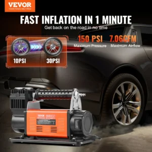 Vevor tire inflator, 150 PSI, fast inflation in 1 minute.