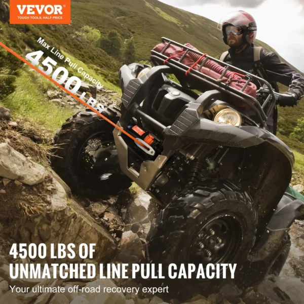 Electric Winch ATV UTV 4500 lb Synthetic Rope - Waterproof, Remote Control