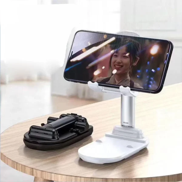 Phone stand with magnifier on table