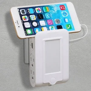 Wall-mounted phone holder with charging port