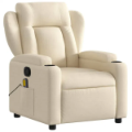 Beige reclining armchair with cup holder.