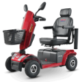 Red mobility scooter with basket